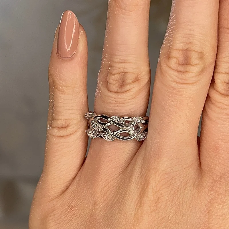 Vintage pearl three-stone engagement rings -"Lanai" 0.40ct Diamond Nature Interweave Leaf and Branch Half Eternity Ring ET34