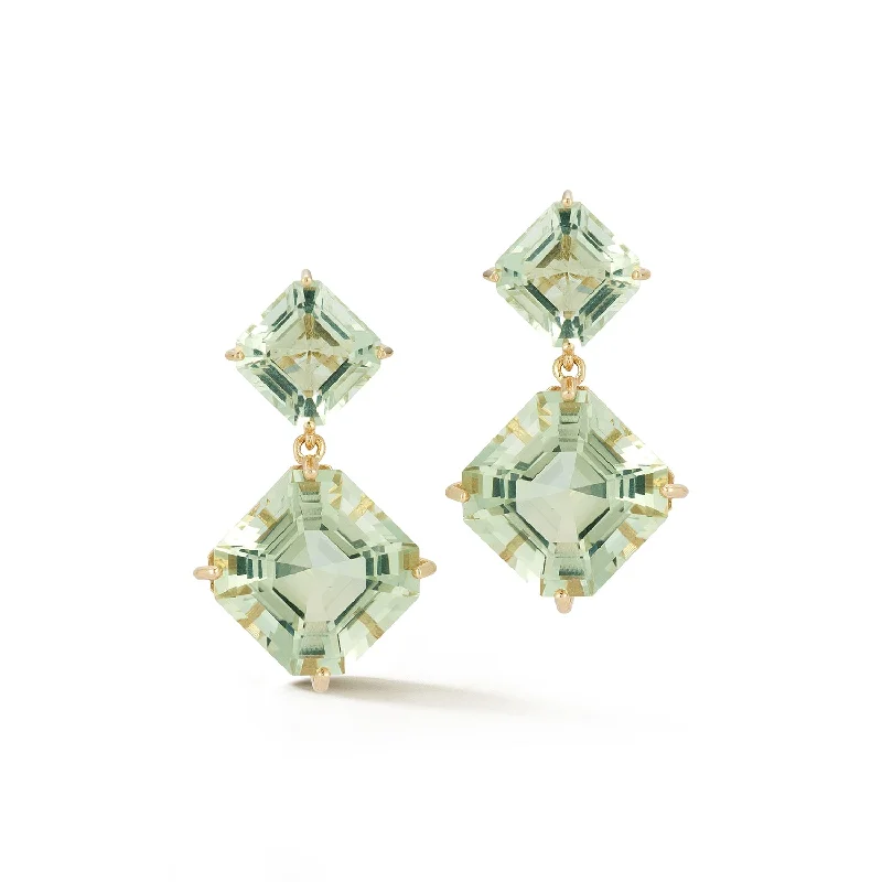 Classic pearl chandelier earrings for women -14kt Green Amethyst Asscher Cut Drop Earrings