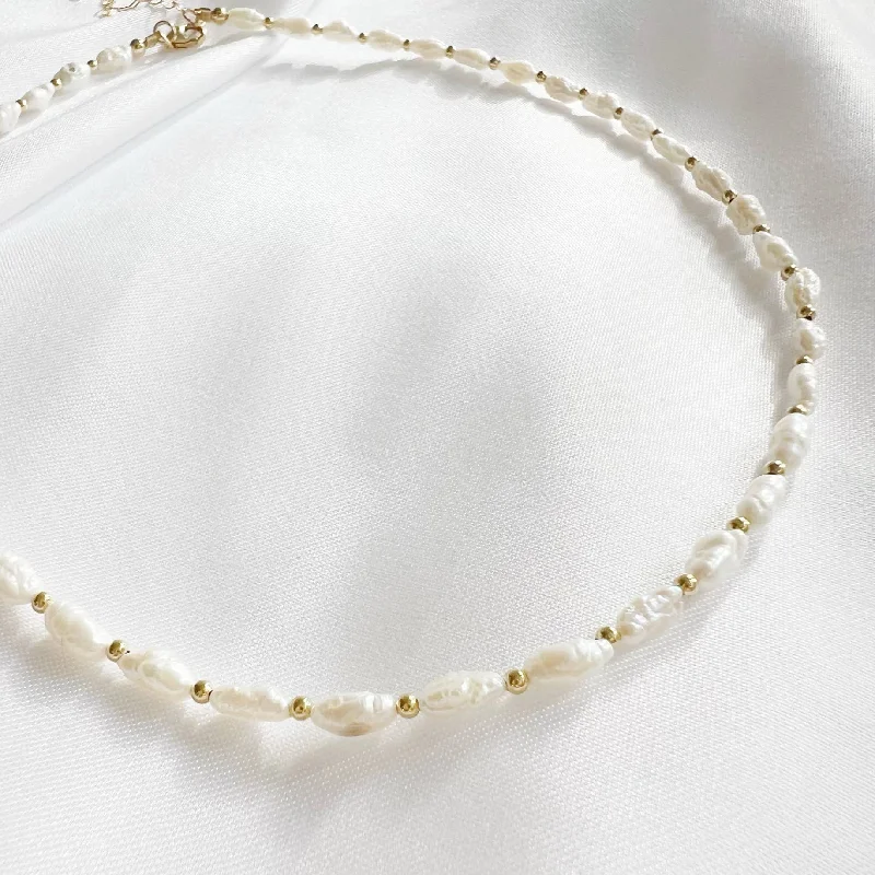 Ladies geometric necklaces -Stone Harbor Freshwater Pearl Beaded Necklace Gold Filled