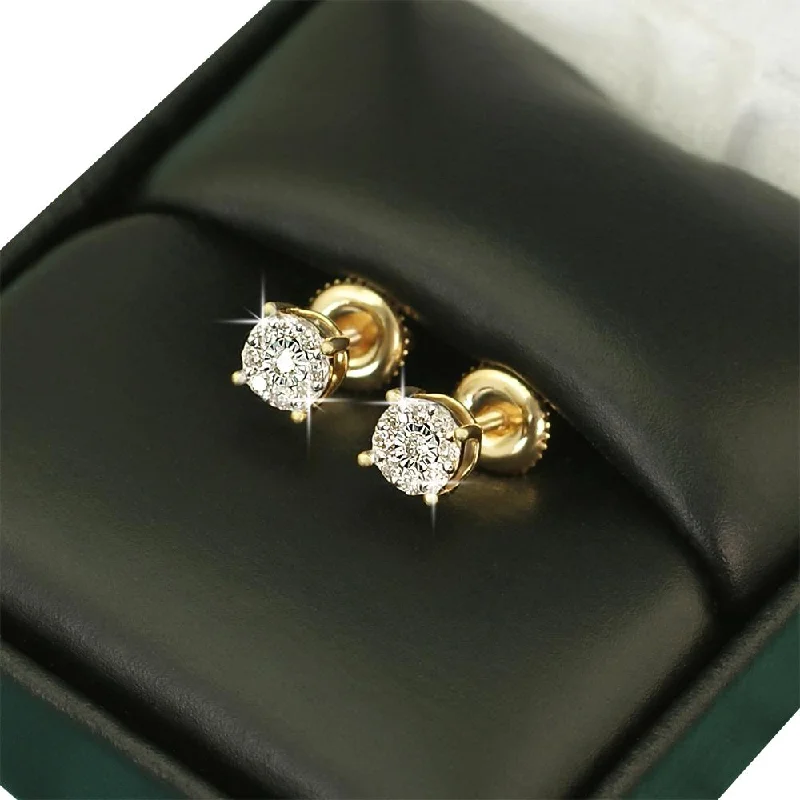 Elegant silver drop earrings for women -Cluster Mini Diamond Earrings .19cttw 10K Yellow or White Gold