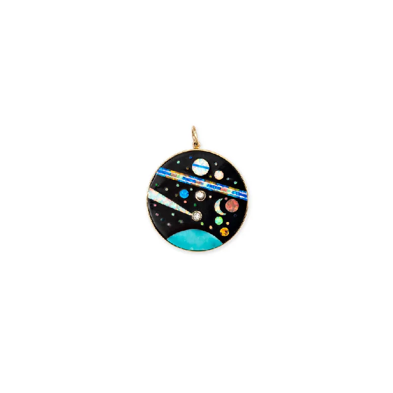 Dainty pendant necklaces for women -SMALL ROUND DIAMOND GALAXY INLAY CHARM