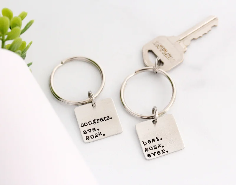 Classic gold necklaces for ladies -dad + grad keychain {pewter}