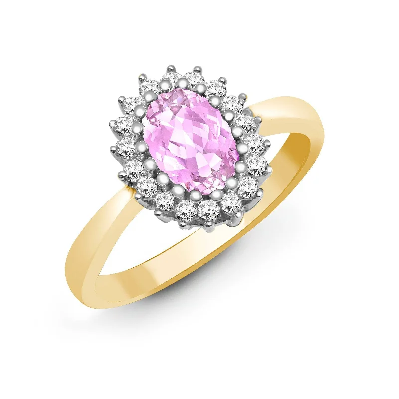 Classic rose gold three-stone engagement rings -9ct Yellow Gold Diamond And Pink Sapphire Ring