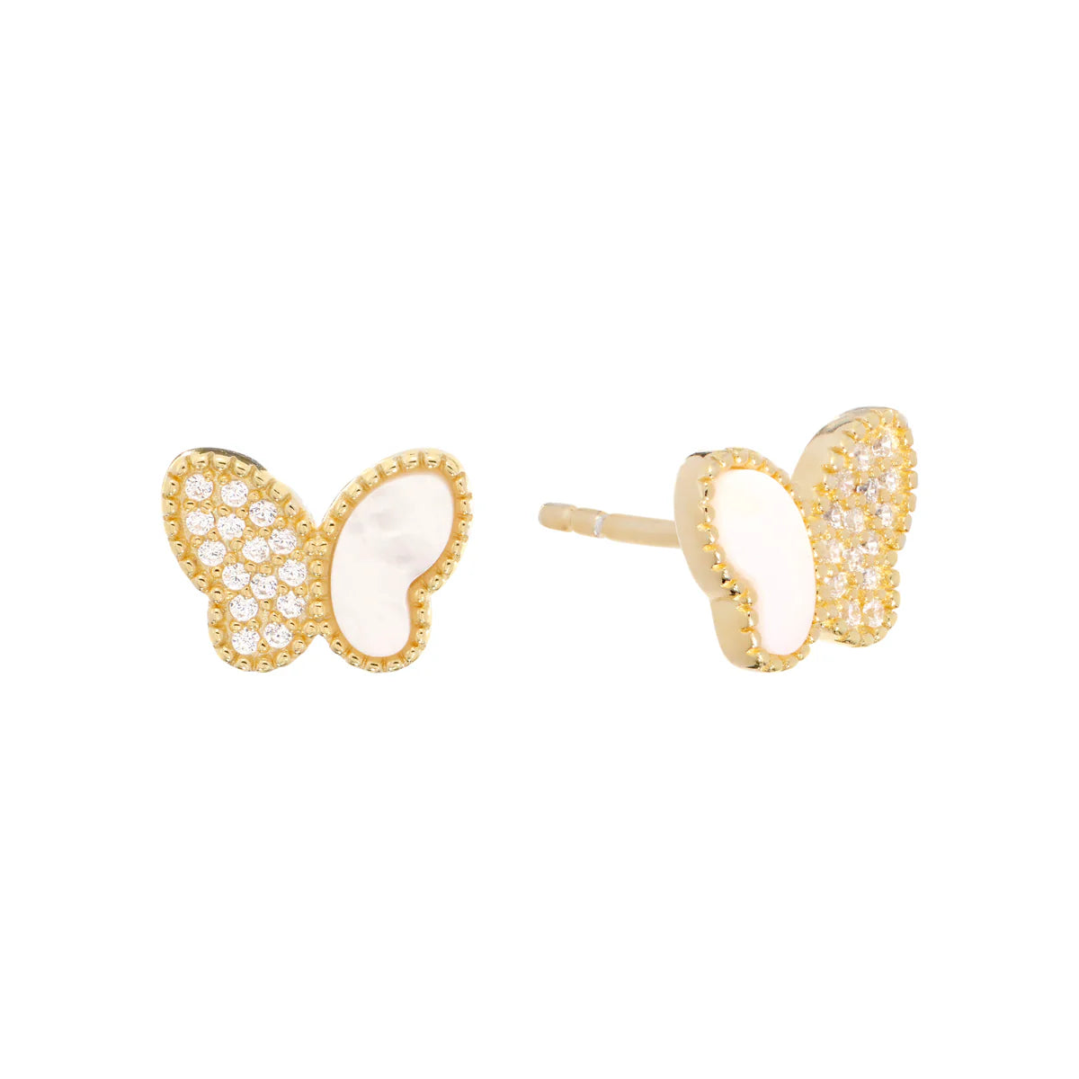 Minimalist chain drop earrings for women -Pavé Pearl Butterfly Stud Earring