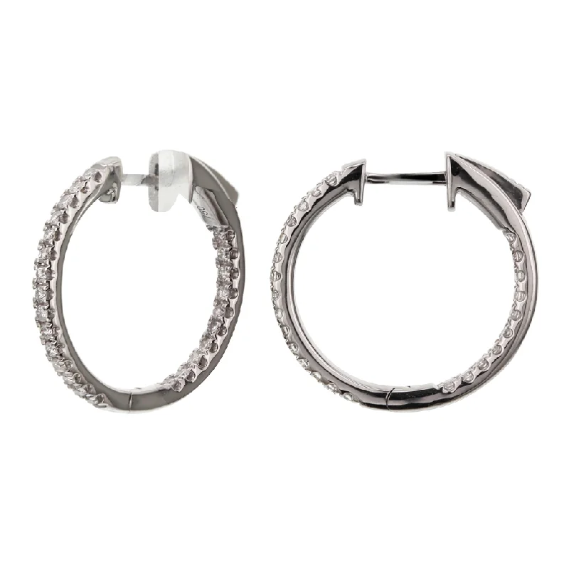 Minimalist chain drop earrings for women -14K White Gold 20mm Round Inside Out Natural Diamonds Hoop Earrings