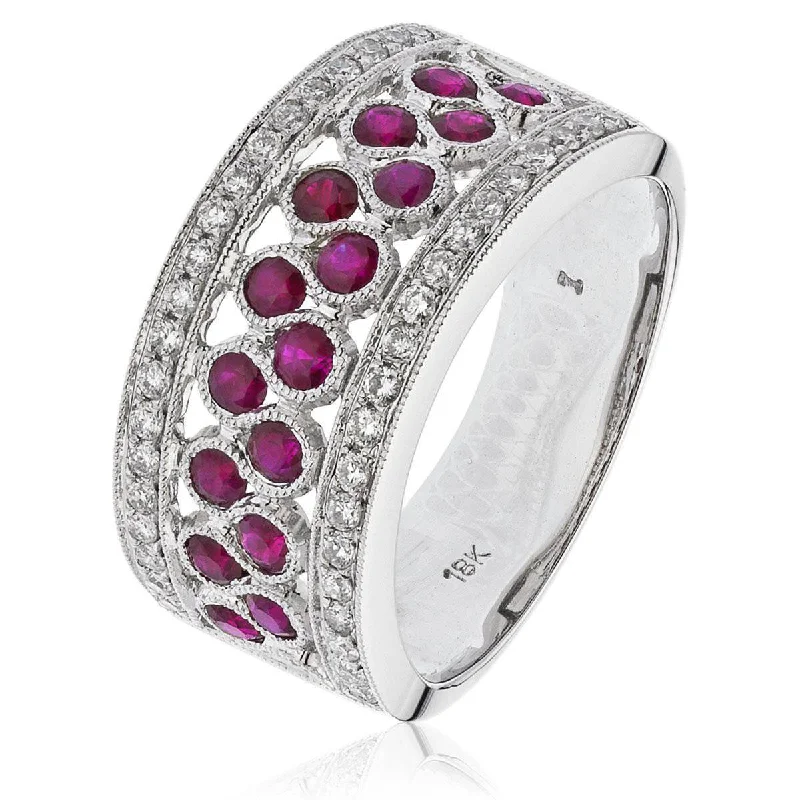 Ladies sparkling topaz engagement rings -18CT White Gold Ruby and Diamond Cocktail Ring