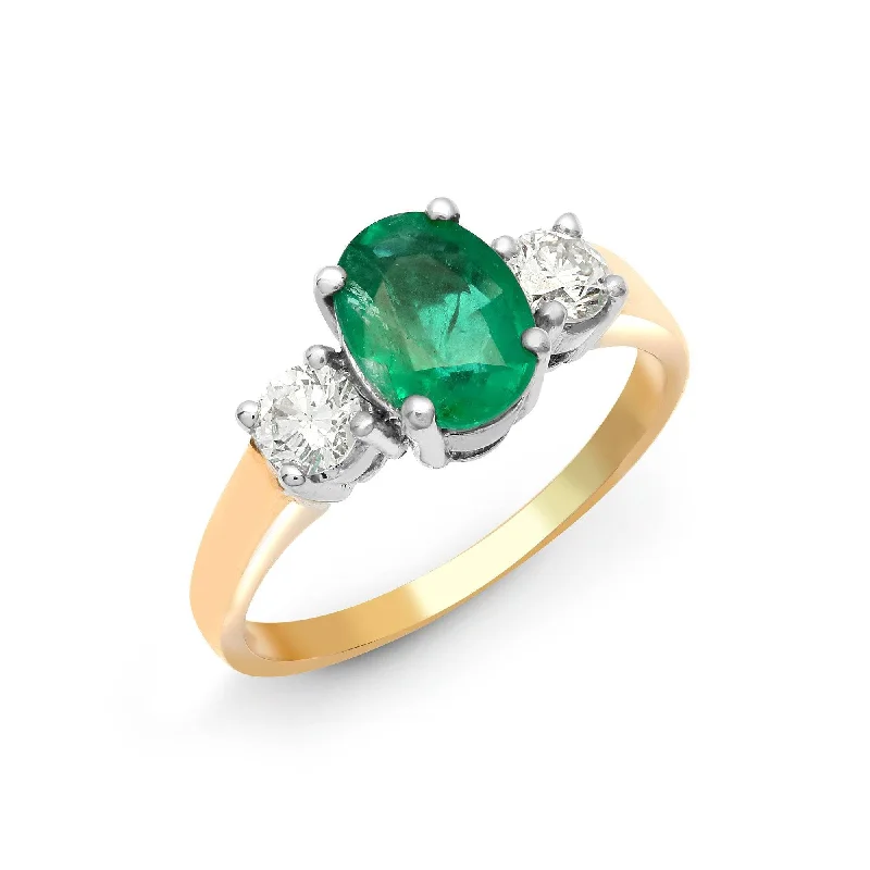 Ladies minimalist silver engagement rings -18ct Yellow Gold 3 Stone Diamond And Emerald Ring