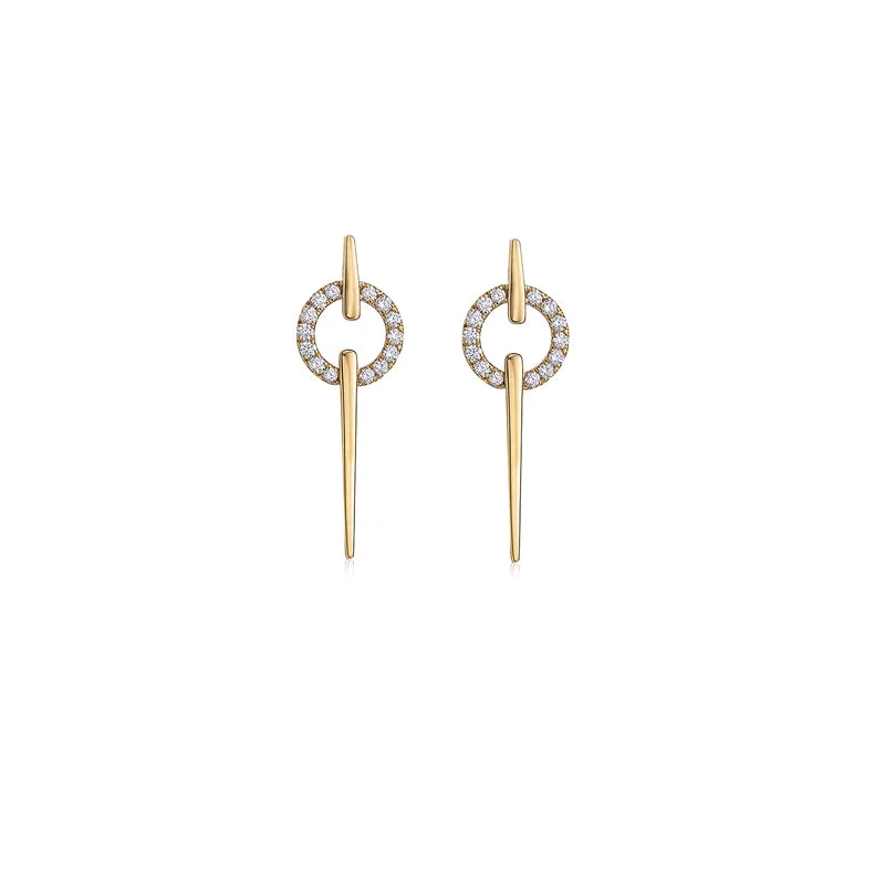 Simple silver drop earrings for ladies -Gold & Diamond Circle Spear Earring