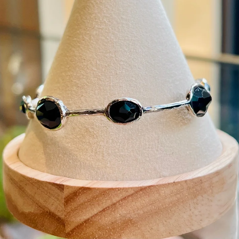 Trendy gold chain bracelets for women -IPPOLITA 8-Stone Black Onyx Rock Candy Bangle