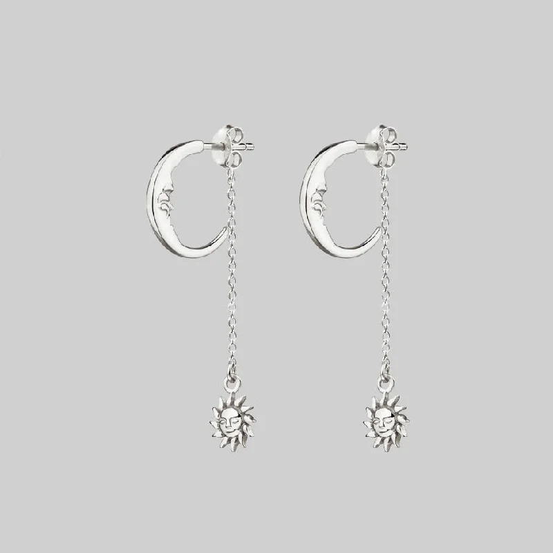 Modern rose gold dangle earrings for women -DAWN. Man in the Moon & Star Earrings - Silver