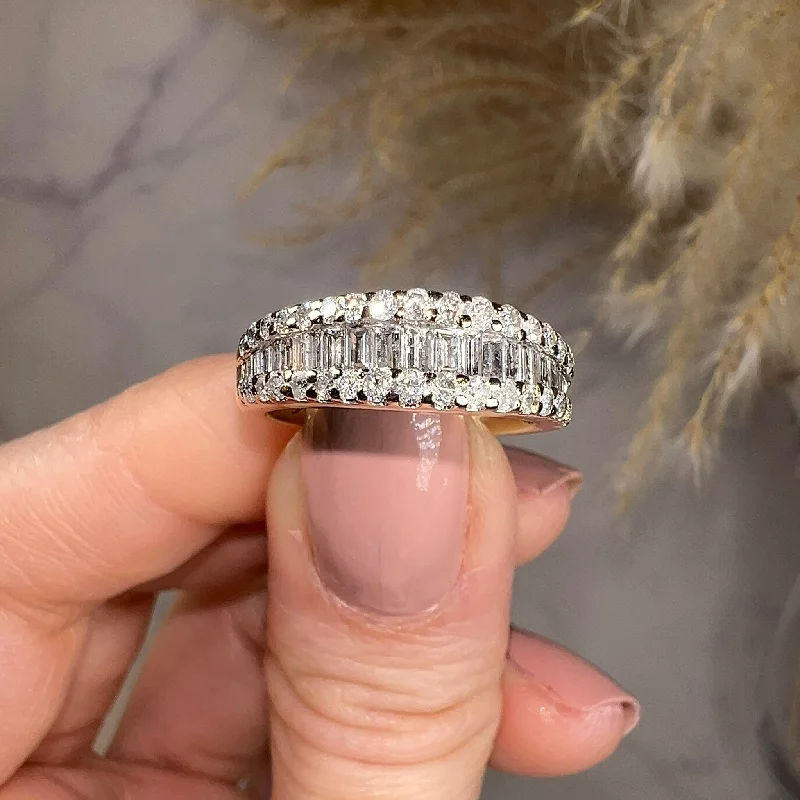 Ladies boho-inspired diamond engagement rings -"Avani" Baguette Cut Diamonds Bordered with Round Diamonds Eternity Band Ring