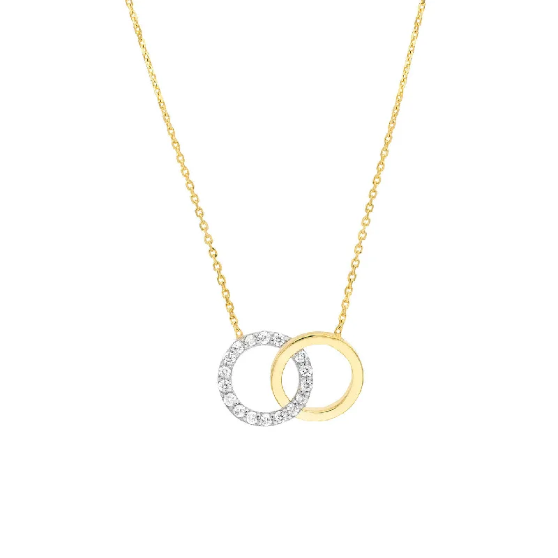 Ladies geometric pendant necklaces -Intertwined Two-Toned Diamond Circles Necklace