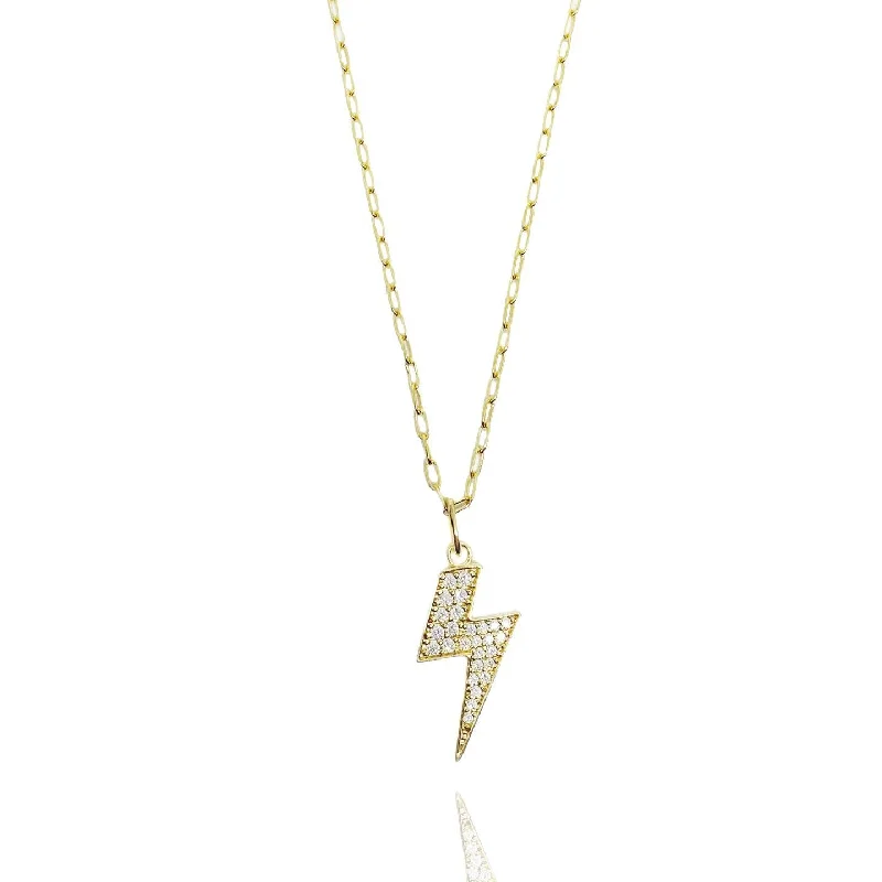 Ladies bold statement necklaces -Iced Lighting Bolt Necklace