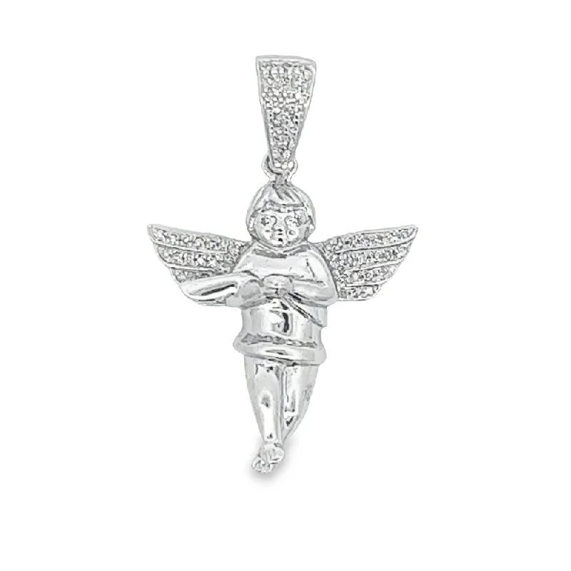 Ladies intricate filigree earrings -Cherub Angel Mini Diamond Pendant .925 Sterling Silver