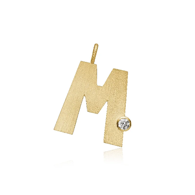 Diamond heart necklaces for women -Letter M 18K Gold Pendant w. Diamond