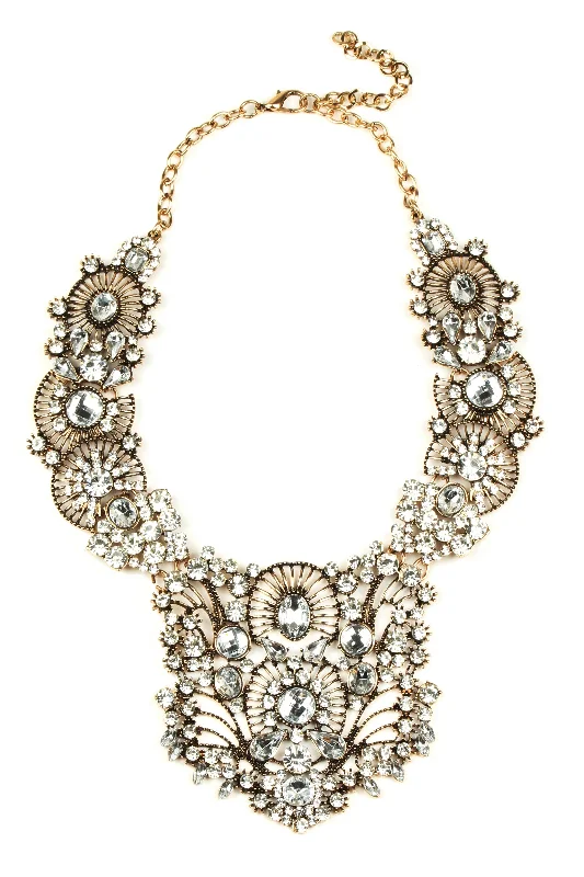 Crystal drop necklaces for ladies -Eye Candy Los Angeles - Manhattan Bronze Statement Necklace