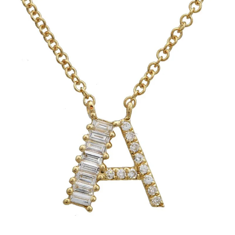 Ladies asymmetrical necklaces -Diamond Baguette Initial Necklace