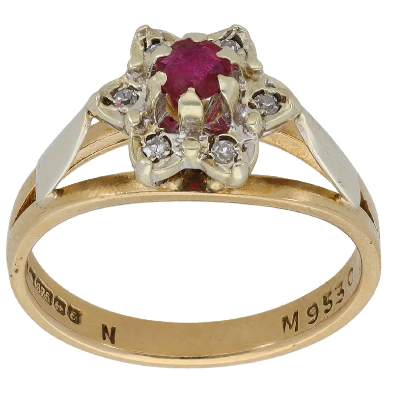 Modern diamond oval engagement rings -9ct Gold 0.06ct Diamond & Ruby Dress/Cocktail Ring Size M