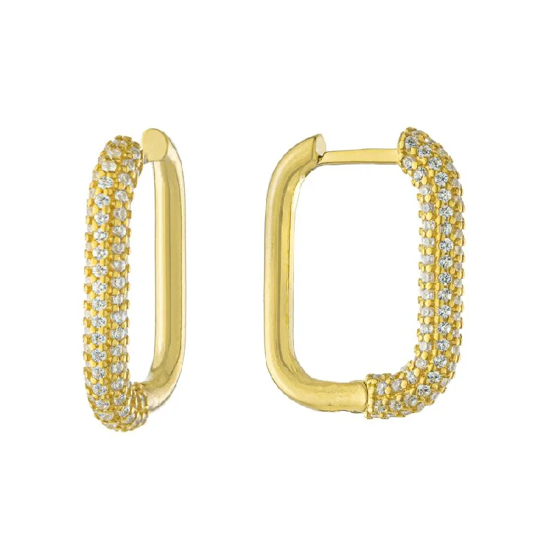 Modern gold geometric earrings for ladies -Square Pavé Earring