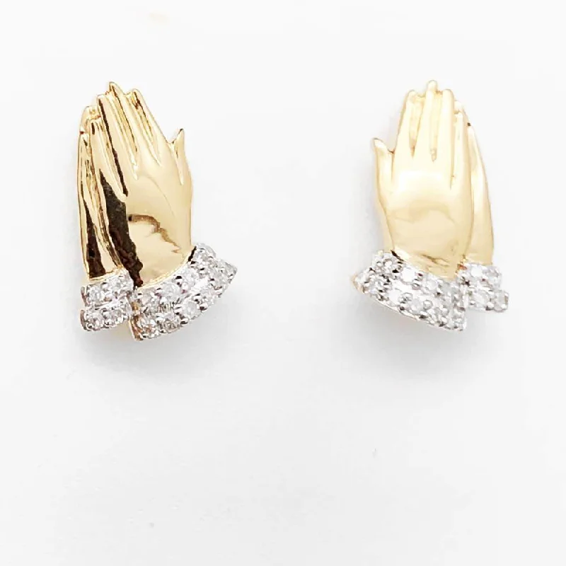 Ladies sparkling aquamarine earrings -Praying Hands Diamond Earrings .08cttw 10K Yellow Gold