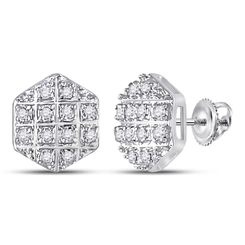 Ladies bold statement hoop earrings -Hexagon Edgeless Micro Pave Diamond Earrings 10K Gold