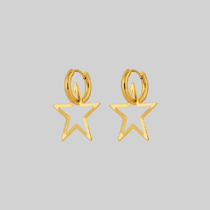 Ladies bold silver drop earrings -MAISIE. Star Hoop Earrings - Gold