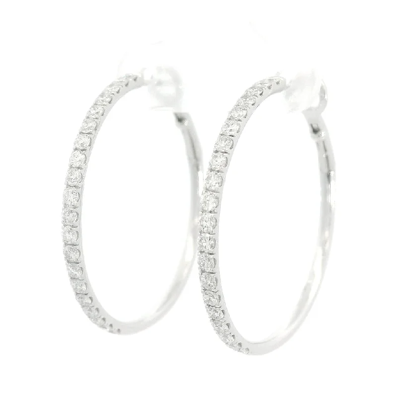 Classic pearl hoop earrings for ladies -14K White Gold 30mm Round Diamond Hoop Earrings