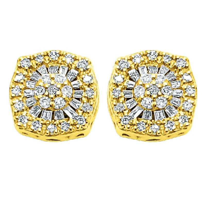 Ladies intricate filigree earrings -Baguette Circle Cushion Diamond Earrings .38cttw 10K Yellow Gold