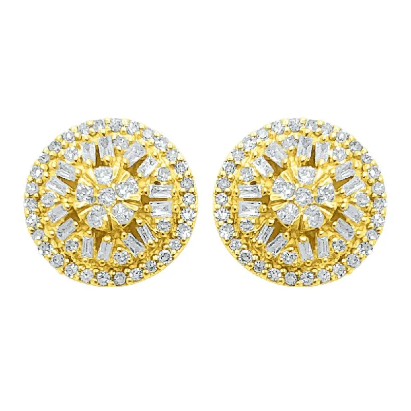 Vintage-inspired crystal earrings for women -Baguette Circle Star Diamond Earrings .52cttw 10K Yellow Gold