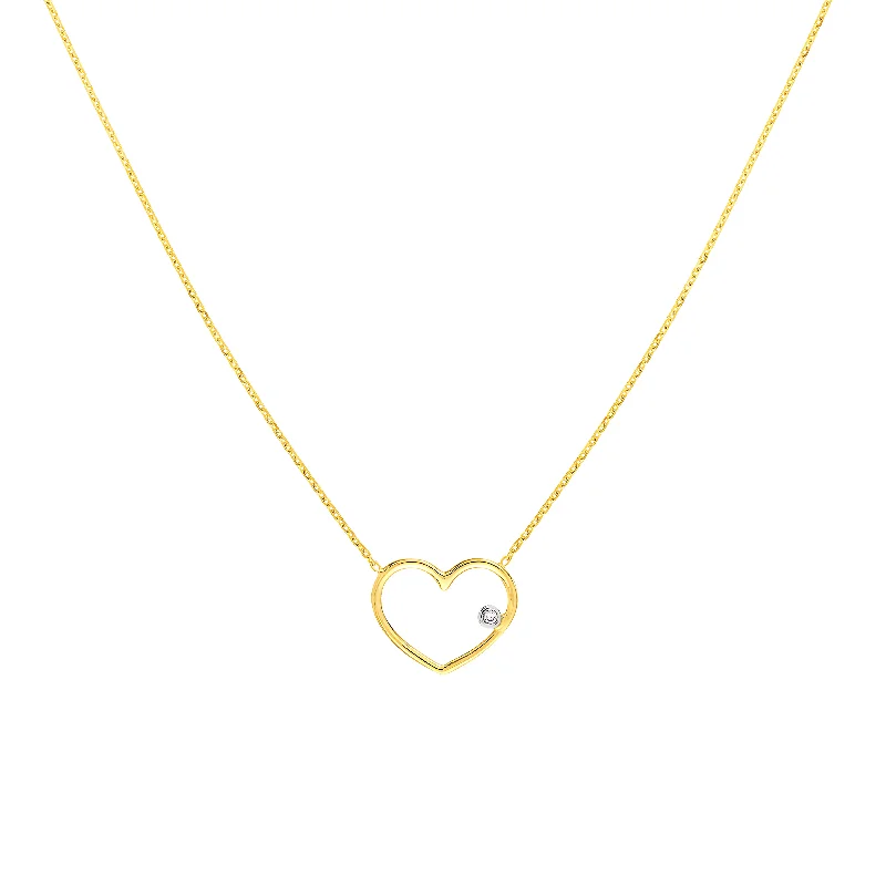 Ladies aquamarine necklaces -Two-tone Open Wire Heart Necklace with Diamond