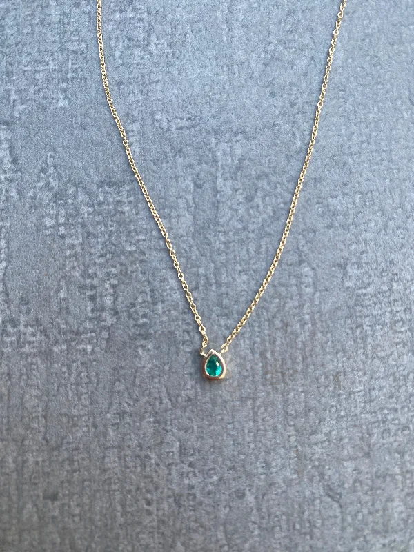 Ladies moonstone necklaces -14k Gold Necklace with Emerald Teardrop Solitaire