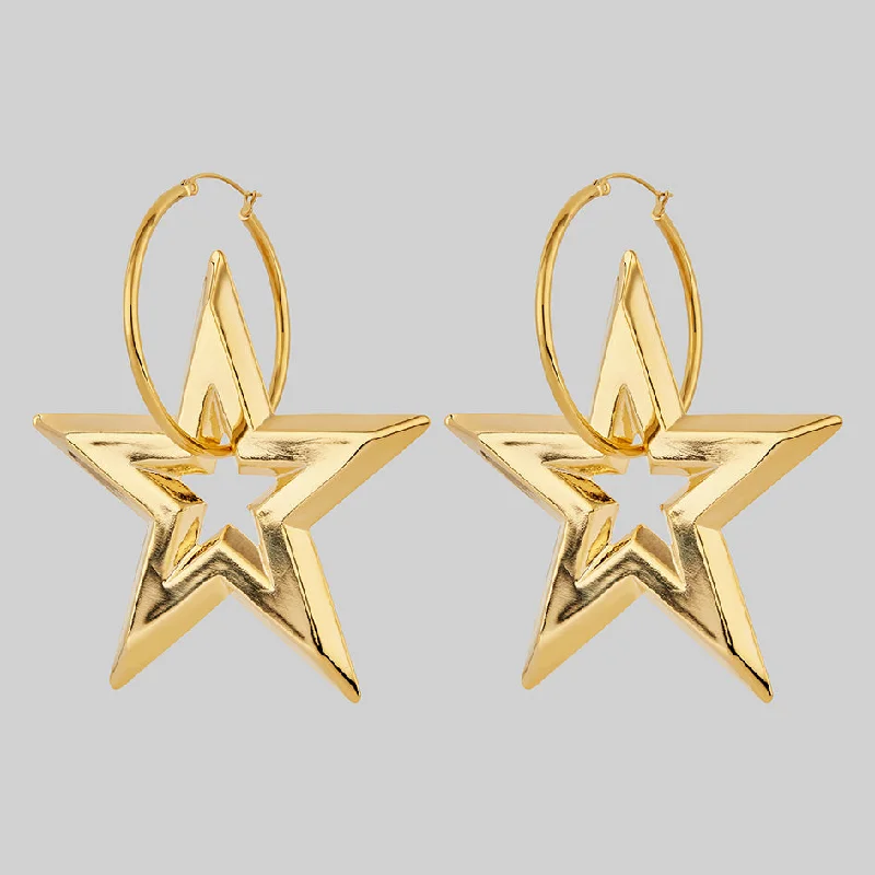 Ladies lightweight chandelier earrings -GLORY. Huge Star Hoop Earrings - Gold