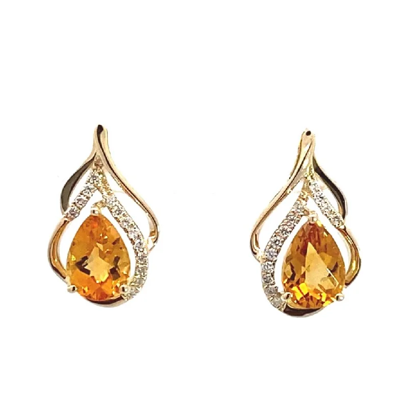 Elegant silver tassel earrings for women -14K Yellow Gold Citrine And Diamonds Earrings