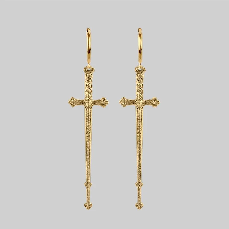 Ladies delicate floral stud earrings -MERCY. Sword Hoop Earrings - Gold