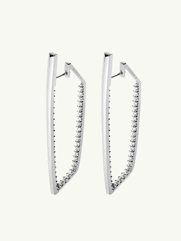 Ladies minimalist gold hoop earrings -Lilith White Diamond Studded Earrings In 18K White Gold