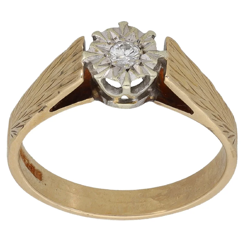 Ladies delicate floral engagement rings -9ct Gold 0.07ct Diamond Solitaire Ring Size M