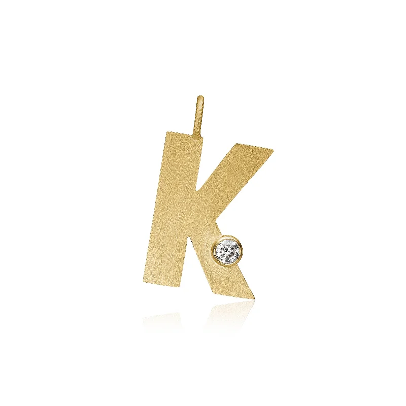 Ladies beaded necklaces -Letter K 18K Gold Pendant w. Diamond