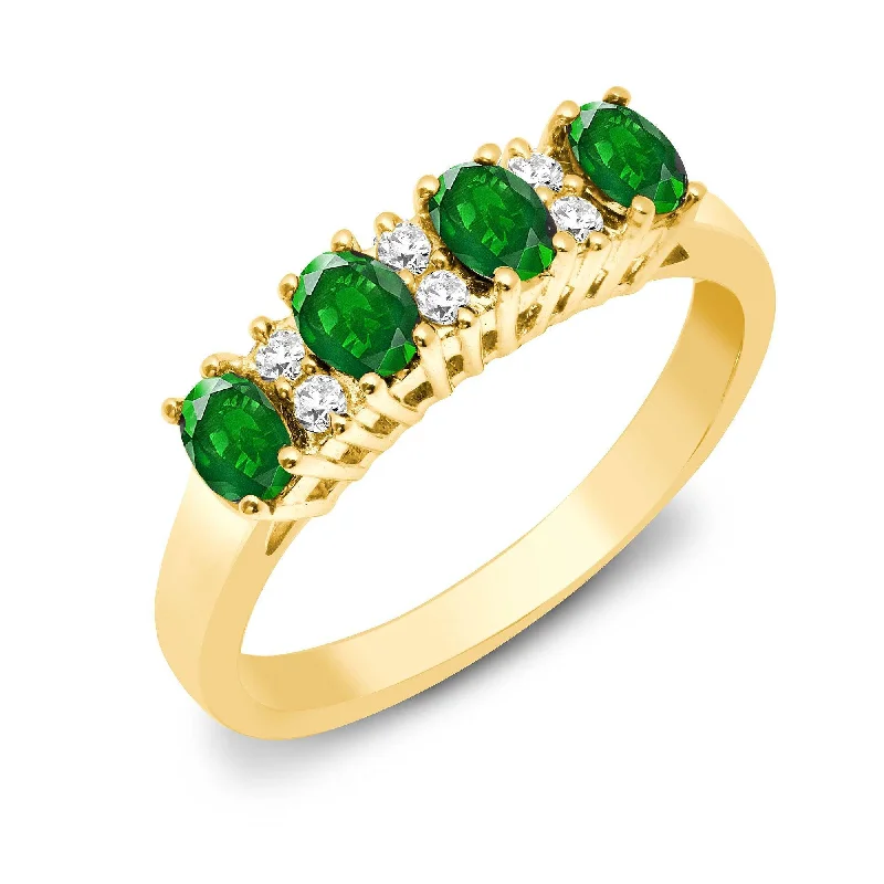 Ladies unique boho engagement rings -9ct Yellow Gold Diamond And Emerald Ring