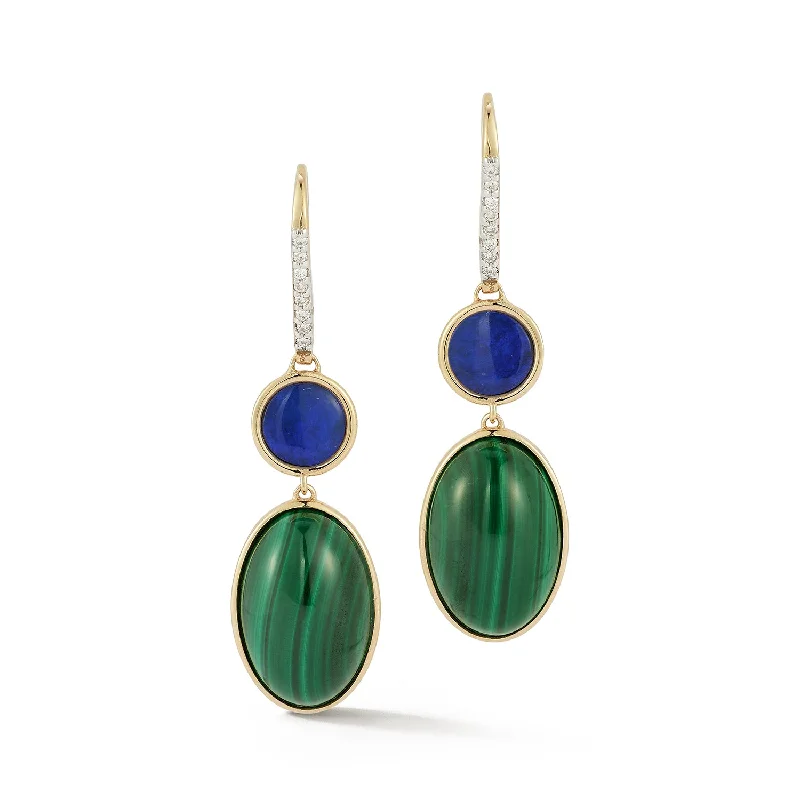 Simple rose gold hoop earrings for ladies -14kt Opal and Malachite Drop Earrings