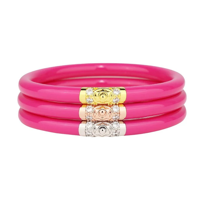 Ladies bold rose gold cuff bracelets -BuDhaGirl Epic Pink Three Kings All Weather Bangles