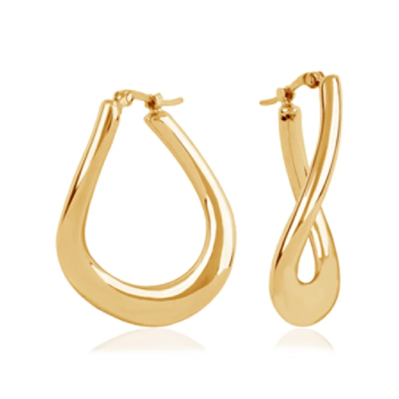 Delicate silver hoop earrings for ladies -14K Yellow Gold Wavy Hoop Earrings