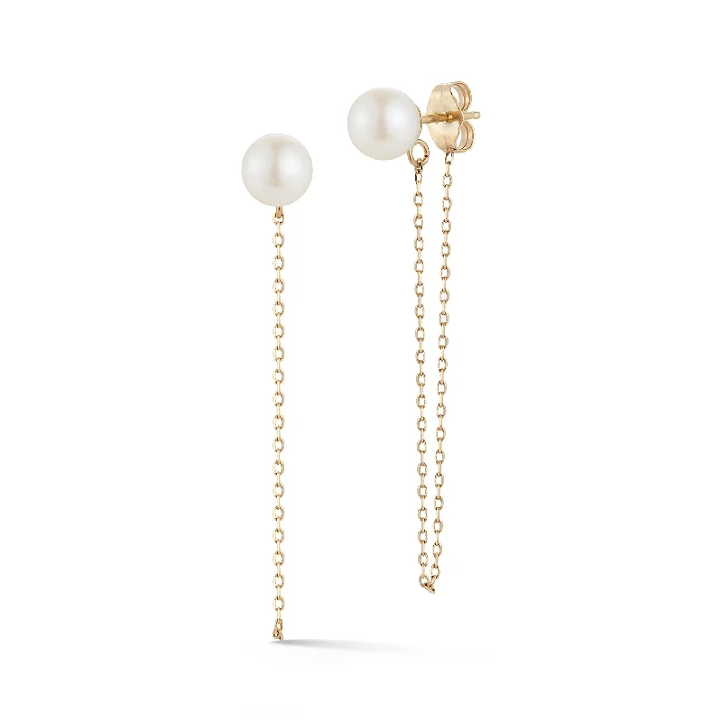 Classic silver chandelier earrings for ladies -14kt Gold Pearl Stud with Chain drop earrings