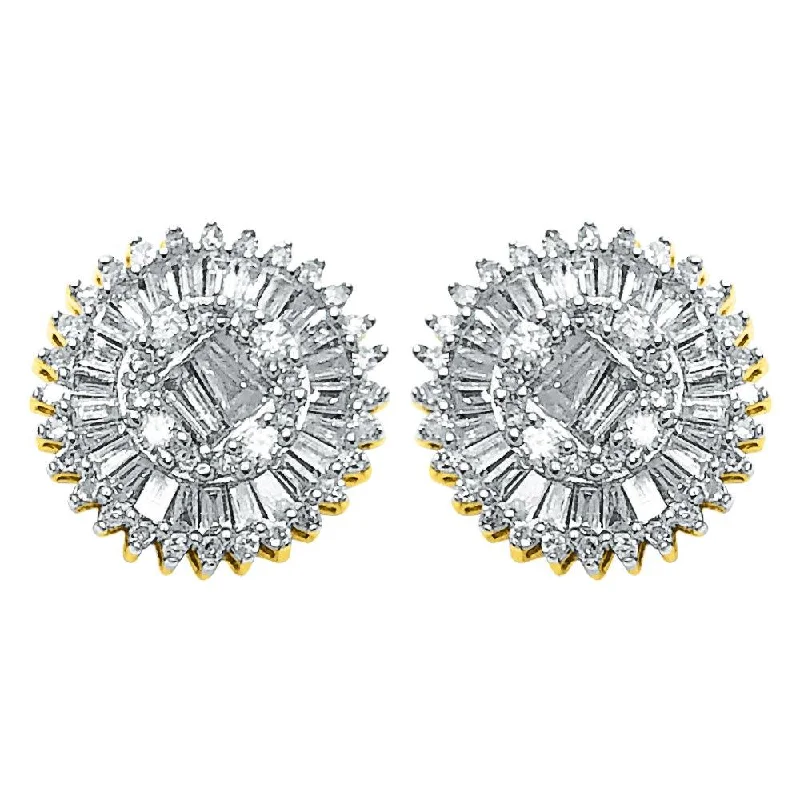 Simple silver drop earrings for ladies -Large Baguette Sunburst Diamond Earrings .78cttw 10K Yellow Gold