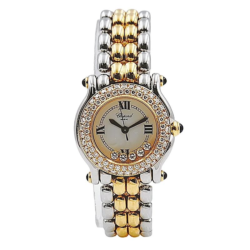 Ladies elegant garnet engagement rings -*Ladies Chopard 26mm Happy Sport Five Diamond 18K Yellow Gold / Stainless Steel Watch with White Dial and Diamond Bezel. (Pre-Owned 27/8251-23)