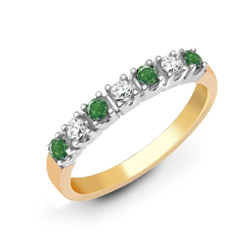 Elegant silver halo engagement rings -9ct Yellow Gold Diamond And Emerald Ring