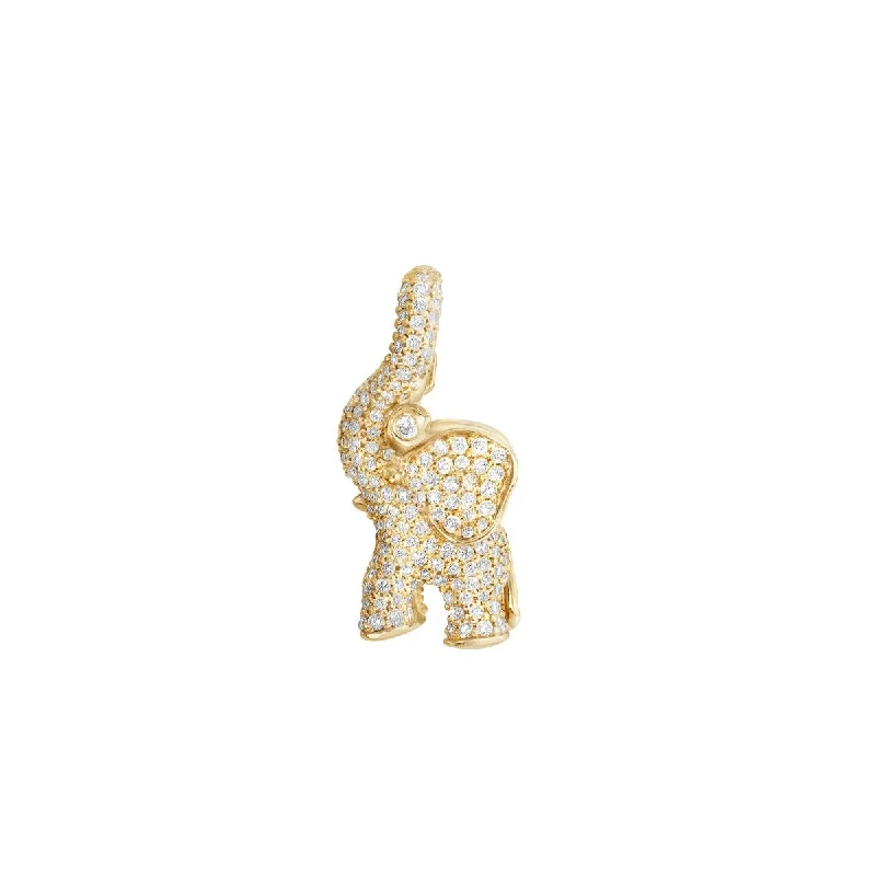 Ladies asymmetrical necklaces -Medium Elephant Charm Pavé 18K Gold Pendant w. Diamonds