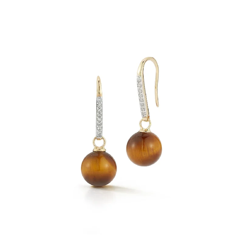 Ladies delicate moonstone earrings -14kt Single Tigers Eye Drop Earrings