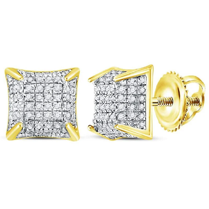 Ladies playful heart earrings -Cube Micro Pave Diamond Earrings .33cttw 10K Yellow Gold