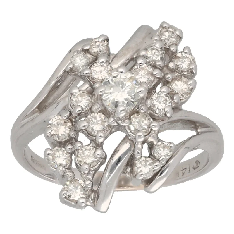 Ladies retro floral engagement rings -14ct White Gold 0.87ct Diamond Dress/Cocktail Ring Size M