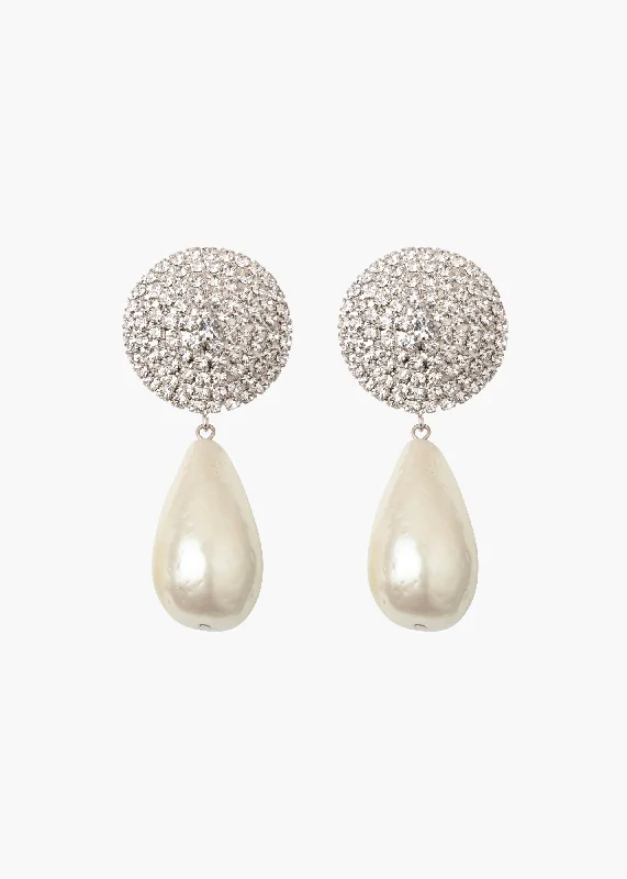 Ladies minimalist pearl drop earrings -Dorrit Earrings -- Crystal Pearl